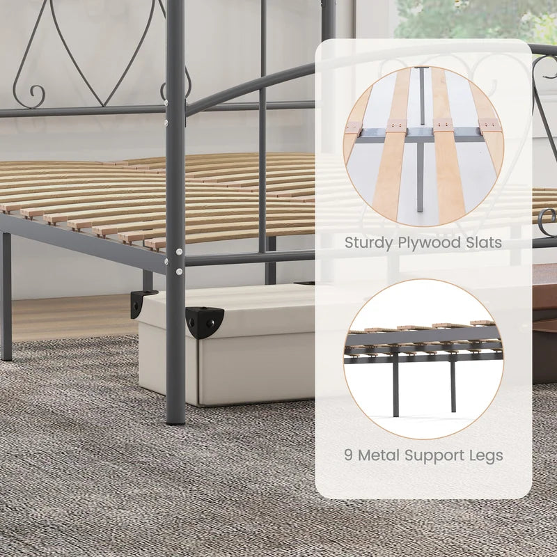 Double Size Metal Canopy Bed Frame-Grey