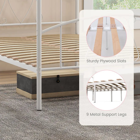 Double Size Metal Canopy Bed Frame-White