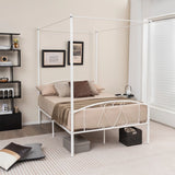 Double Size Metal Canopy Bed Frame-White