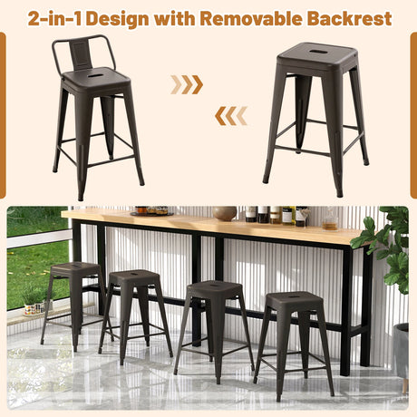24 Metal Chairs Set of 4 with Removable Back-Gun