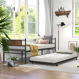 Metal Daybed with Pull-out Trundle Sofa Guest Bed with Wheels-Single Size