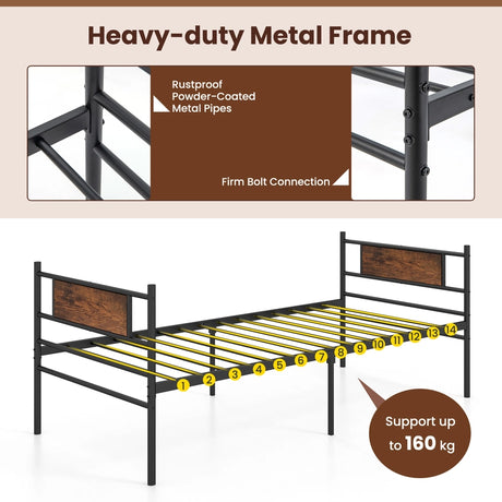 Metal Daybed with Pull-out Trundle Sofa Guest Bed with Wheels-Single Size