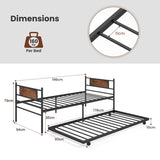 Metal Daybed with Pull-out Trundle Sofa Guest Bed with Wheels-Single Size