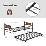Metal Daybed with Pull-out Trundle Sofa Guest Bed with Wheels-Single Size
