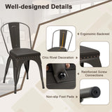 Metal Dining Chair Set of 4 with Removable Backs and PU Leather Cushioned Seat-Brown