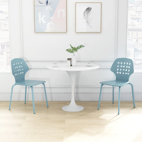 Set of 4 Metal Dining Chair with Hollowed Backrest and Metal Legs-Blue