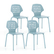 Set of 4 Metal Dining Chair with Hollowed Backrest and Metal Legs-Blue