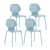 Set of 4 Metal Dining Chair with Hollowed Backrest and Metal Legs-Blue