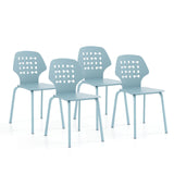 Set of 4 Metal Dining Chair with Hollowed Backrest and Metal Legs-Blue