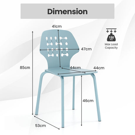 Set of 4 Metal Dining Chair with Hollowed Backrest and Metal Legs-Blue