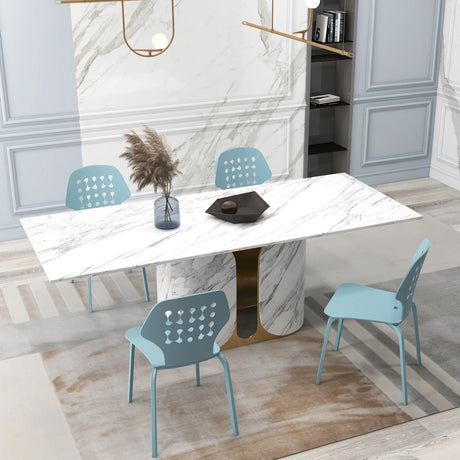 Set of 4 Metal Dining Chair with Hollowed Backrest and Metal Legs-Blue