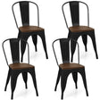 Metal Dining Chairs Set of 4 Stackable Kitchen Side Chairs-Black