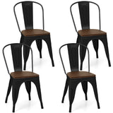 Metal Dining Chairs Set of 4 Stackable Kitchen Side Chairs-Black