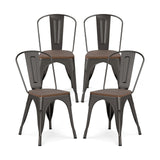 Metal Dining Chairs Set of 4 Stackable Kitchen Side Chairs-Gun