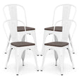 Metal Dining Chairs Set of 4 Stackable Kitchen Side Chairs-White