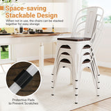 Metal Dining Chairs Set of 4 Stackable Kitchen Side Chairs-White