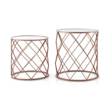 Stackable Metal Frame End Table Set of 2 with Mirrored Top-Rose Gold
