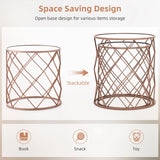 Stackable Metal Frame End Table Set of 2 with Mirrored Top-Rose Gold