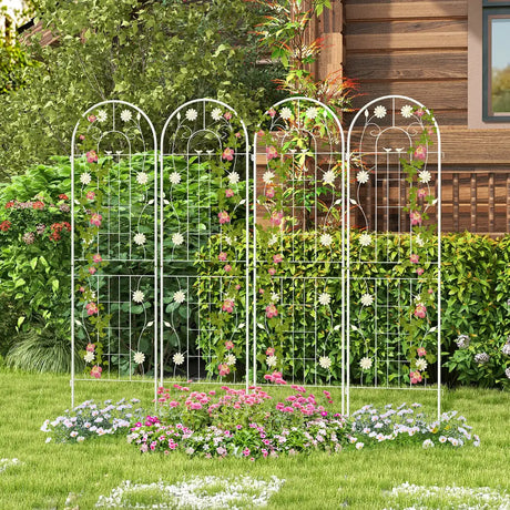 4 Pack 71 x 20 Inches Metal Garden Trellis for Climbing Plants-White