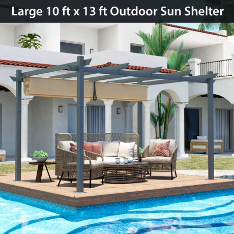 10 x 13 Feet Outdoor Aluminum Retractable Pergola Canopy Shelter-Beige