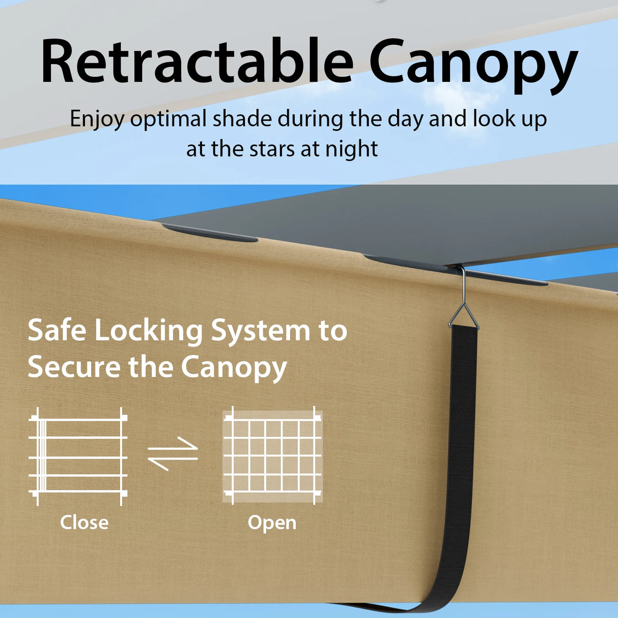10 x 13 Feet Outdoor Aluminum Retractable Pergola Canopy Shelter-Beige