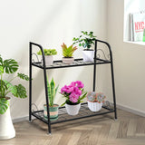 2-Tier Indoor Outdoor Metal Plant Stand for Patio, Garden, Balcony