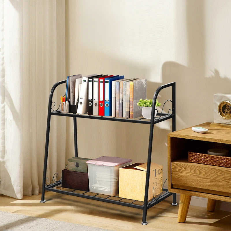 2-Tier Indoor Outdoor Metal Plant Stand for Patio, Garden, Balcony