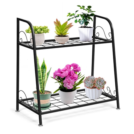 2-Tier Indoor Outdoor Metal Plant Stand for Patio, Garden, Balcony