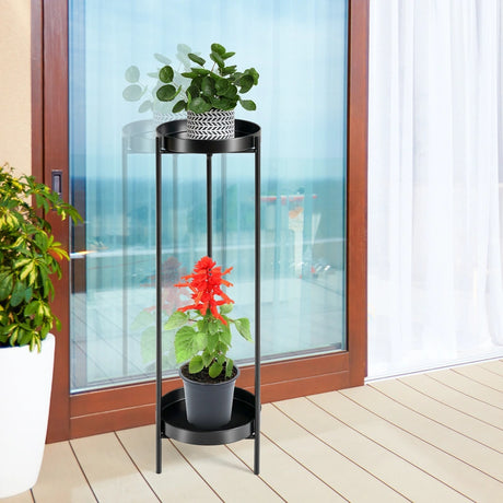 Round metal flowerbed with 2 levels decorative high