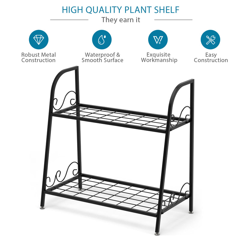 2-Tier Indoor Outdoor Metal Plant Stand for Patio, Garden, Balcony