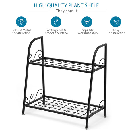 2-Tier Indoor Outdoor Metal Plant Stand for Patio, Garden, Balcony