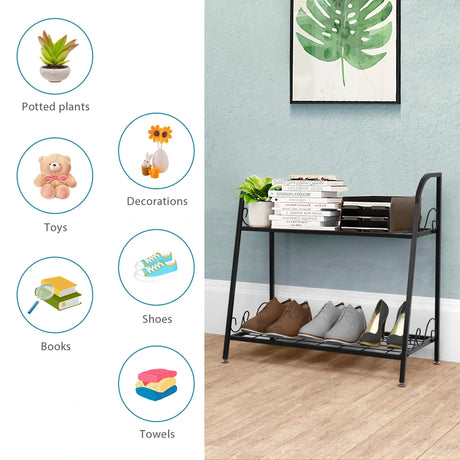 2-Tier Indoor Outdoor Metal Plant Stand for Patio, Garden, Balcony