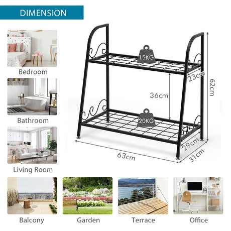 2-Tier Indoor Outdoor Metal Plant Stand for Patio, Garden, Balcony
