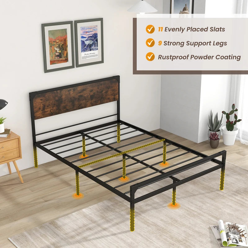 Metal Platform Bed with 9 Support Legs-Queen Size