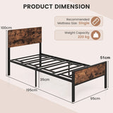 12 Metal Slats Supported Bed Frame with Headboard and Footboard-Single