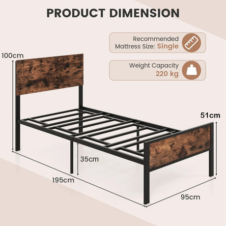 12 Metal Slats Supported Bed Frame with Headboard and Footboard-Single