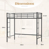 Metal Space-saving Loft Bed Frame with Full-length Safety Guardrail-Black