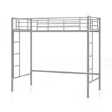Metal Space-saving Loft Bed Frame with Full-length Safety Guardrail-Silver