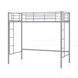 Metal Space-saving Loft Bed Frame with Full-length Safety Guardrail-Silver