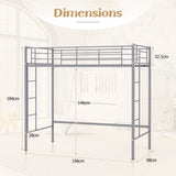 Metal Space-saving Loft Bed Frame with Full-length Safety Guardrail-Silver