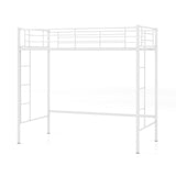 Metal Space-saving Loft Bed Frame with Full-length Safety Guardrail-White
