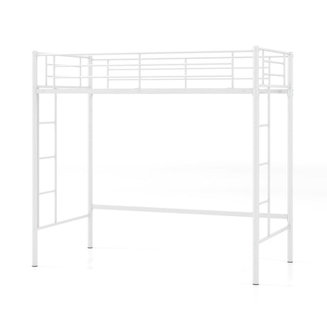 Metal Space-saving Loft Bed Frame with Full-length Safety Guardrail-White