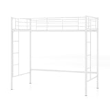 Metal Space-saving Loft Bed Frame with Full-length Safety Guardrail-White
