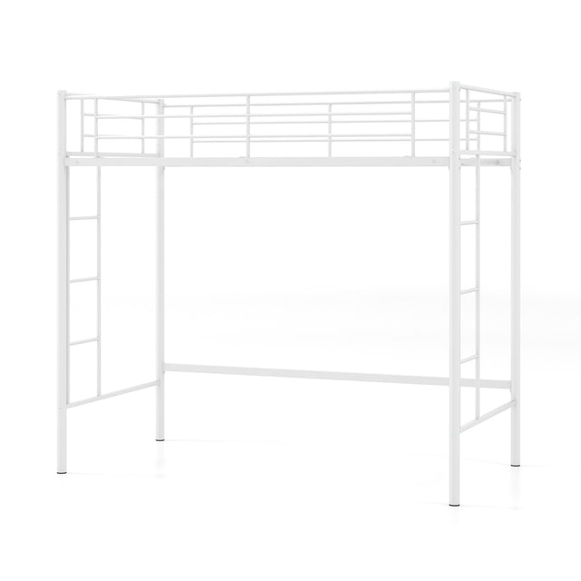 Metal Space-saving Loft Bed Frame with Full-length Safety Guardrail-White