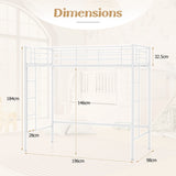 Metal Space-saving Loft Bed Frame with Full-length Safety Guardrail-White