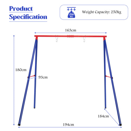 Metal Swing Frame with Ground Stakes and Carabiners-Blue &amp; Red