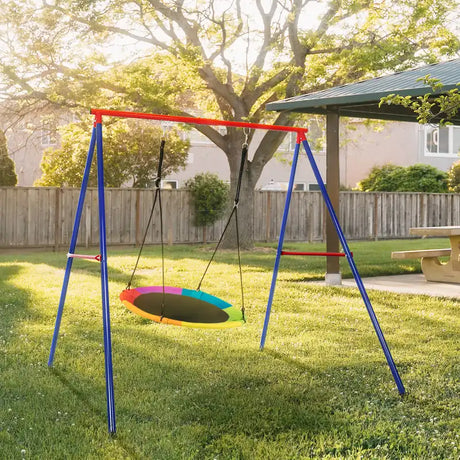 Metal Swing Frame with Ground Stakes and Carabiners-Blue &amp; Red
