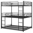 Metal Triple Bunk Bed with Safety Guardrails and 2 Ladders-Black