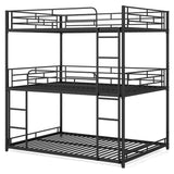 Metal Triple Bunk Bed with Safety Guardrails and 2 Ladders-Black