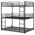 Metal Triple Bunk Bed with Safety Guardrails and 2 Ladders-Black